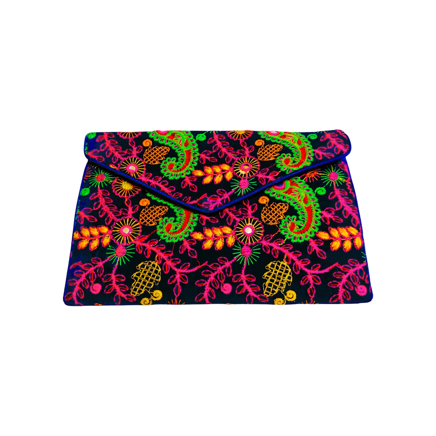 SUTLIYAN Gujarati Handmade Embroidery Regular Blue Velvet Clutch/Sling Bag for Women (8*12 Inch)