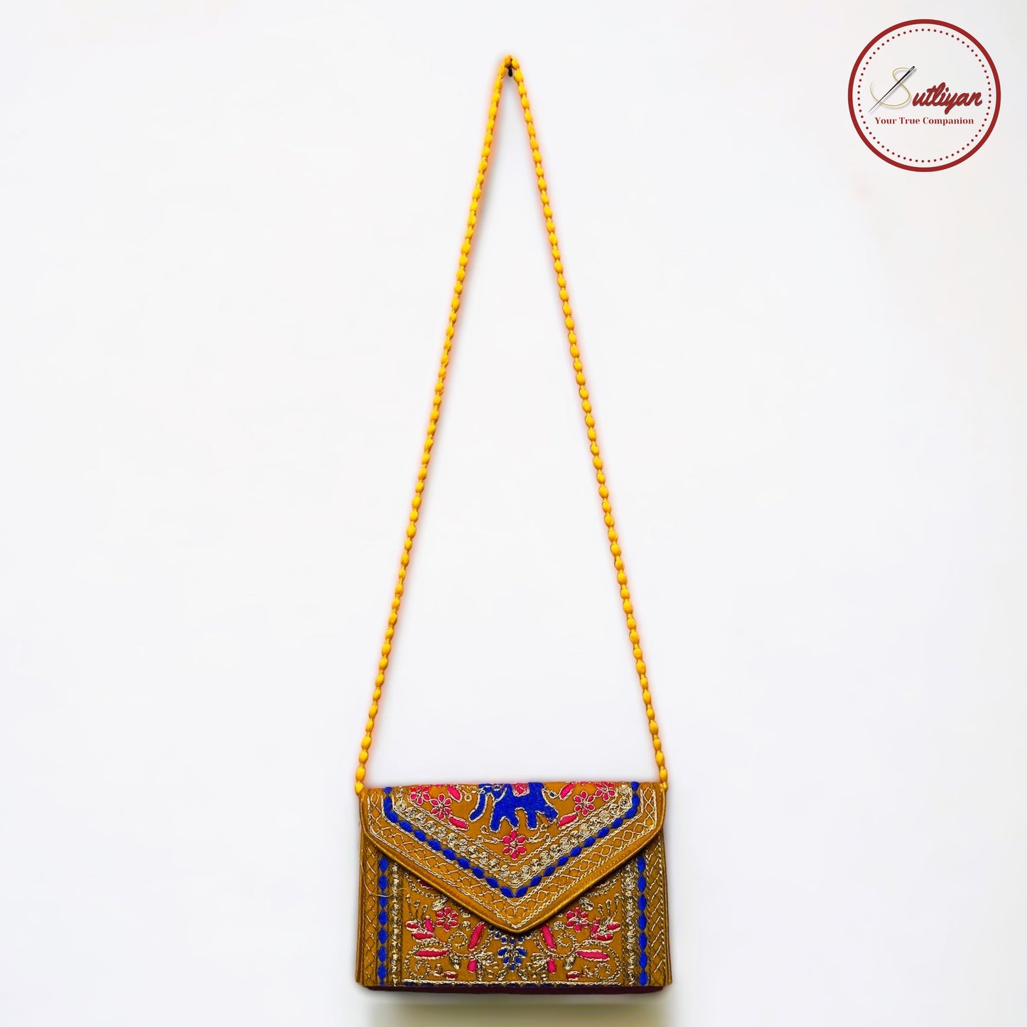 SUTLIYAN Ahmedabadi Handmade Double-Sided Aari-Zari Embroidery Brown Small Clutch (6*8 Inch)