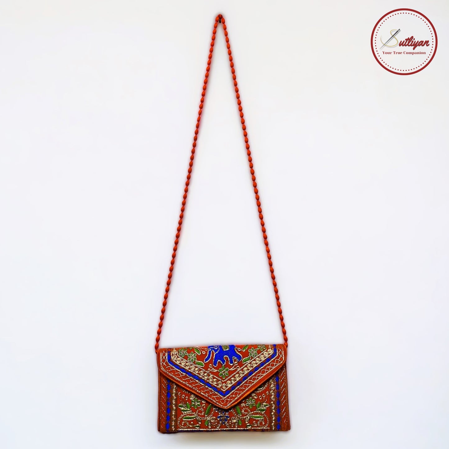 SUTLIYAN Ahmedabadi Handmade Double-Sided Aari-Zari Embroidery Brown Small Clutch (6*8 Inch)