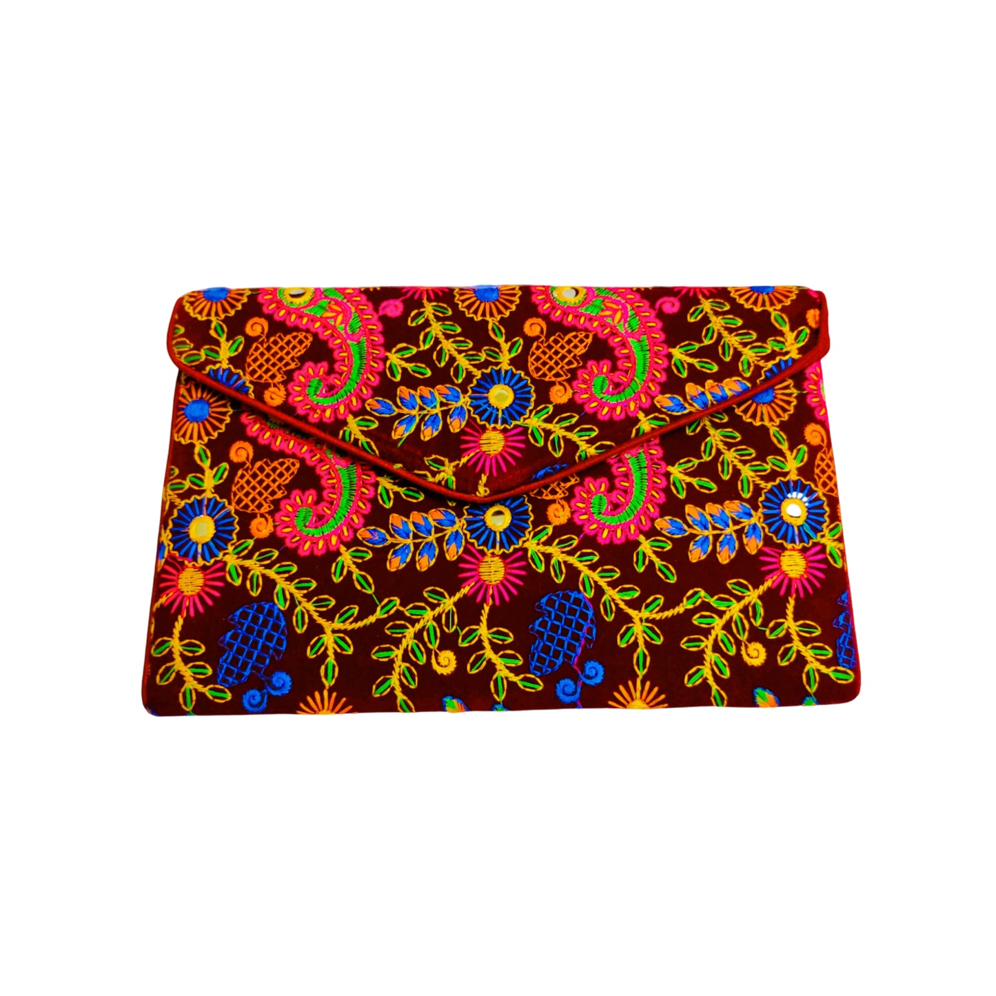 SUTLIYAN Gujarati Handmade Embroidery Regular Maroon Velvet Clutch/Sling Bag for Women (8*12 Inch)