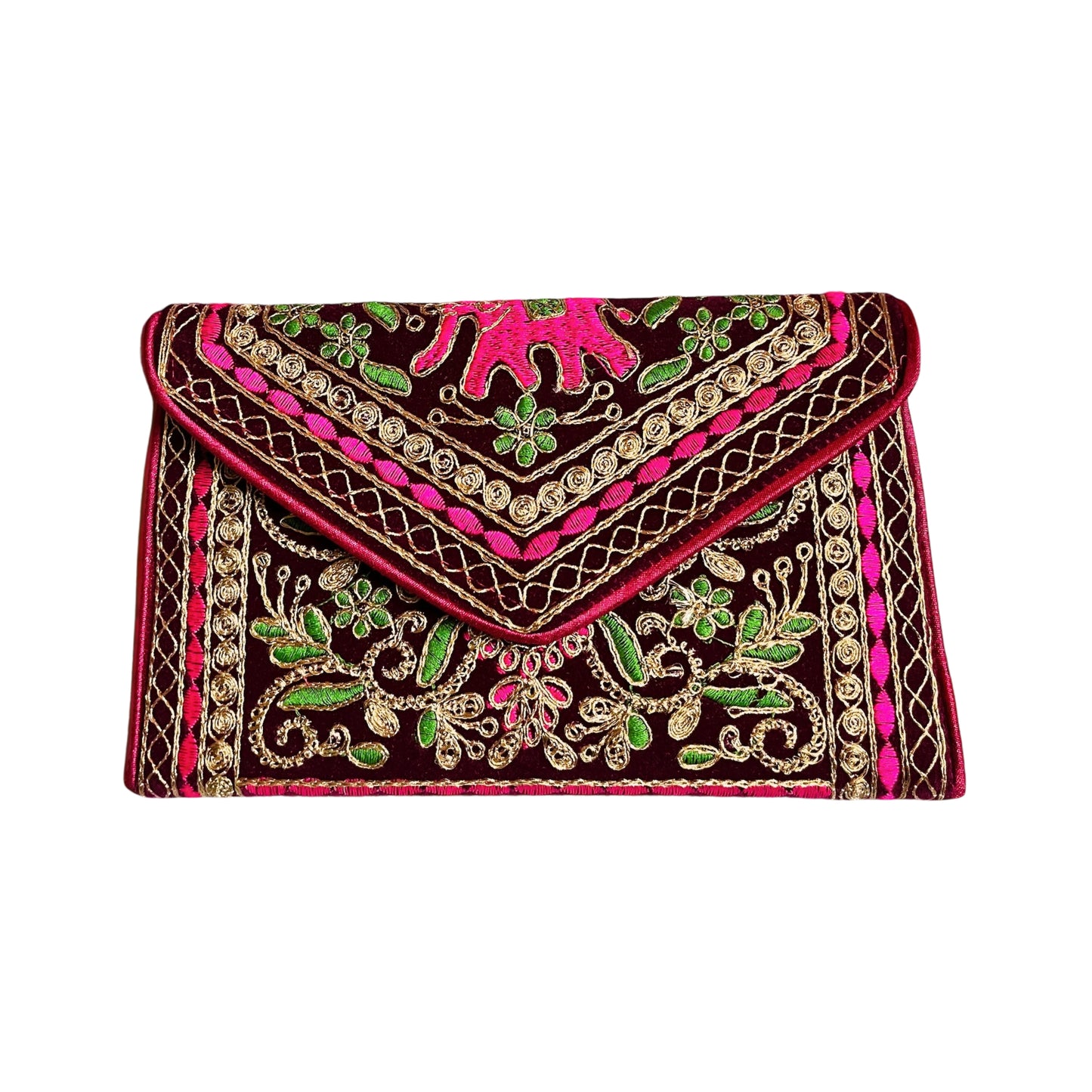 SUTLIYAN Ahmedabadi Handmade Double-Sided Aari-Zari Embroidery Brown Small Clutch (6*8 Inch)