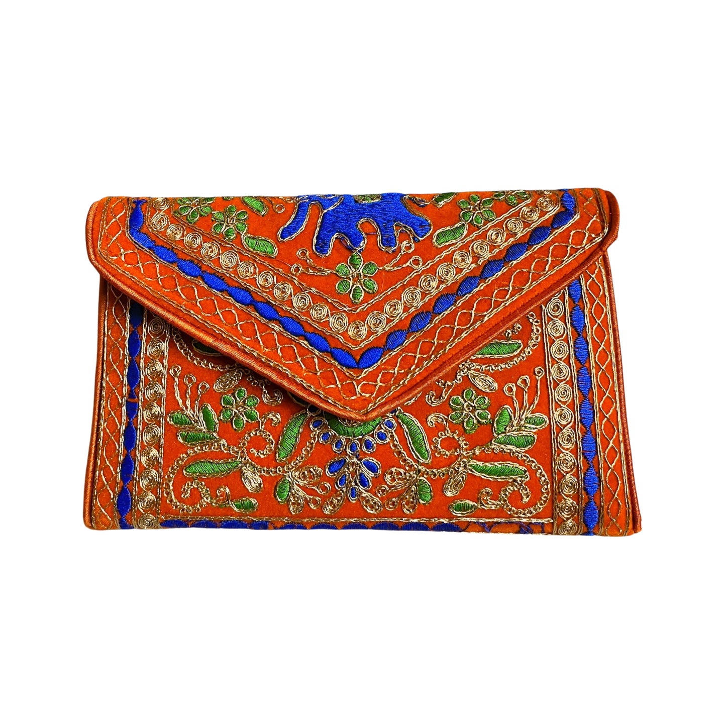 SUTLIYAN Ahmedabadi Handmade Double-Sided Aari-Zari Embroidery Brown Small Clutch (6*8 Inch)