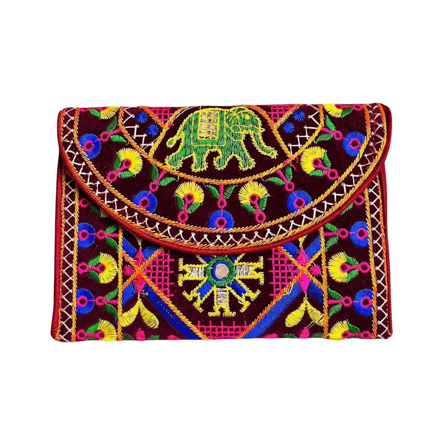 SUTLIYAN Gujarati Handmade Double-Sided Embroidery Maroon Small Clutch (6*8 Inch)