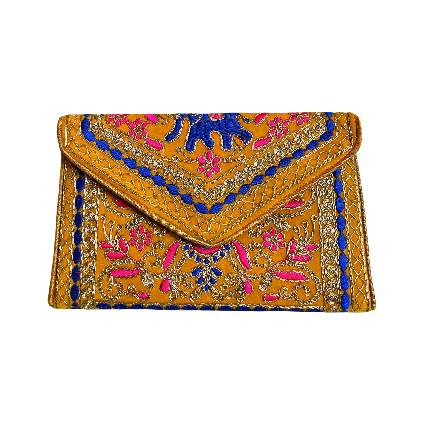 SUTLIYAN Ahmedabadi Handmade Double-Sided Aari-Zari Embroidery Brown Small Clutch (6*8 Inch)