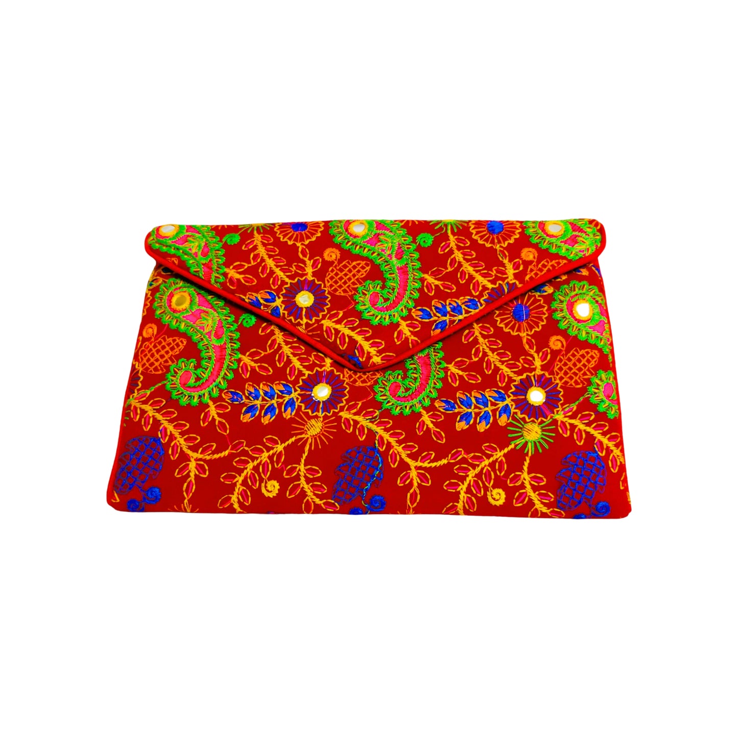 SUTLIYAN Gujarati Handmade Embroidery Regular Red Velvet Clutch/Sling Bag for Women (8*12 Inch)