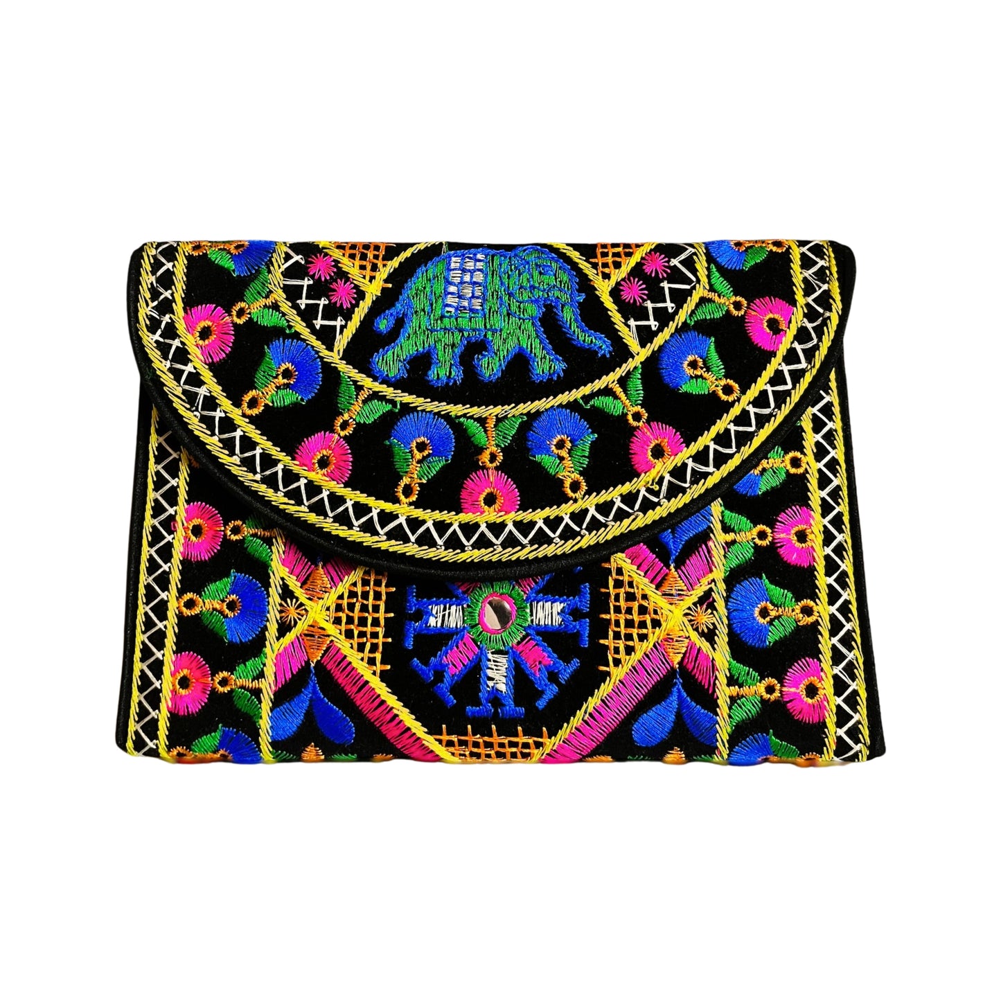 SUTLIYAN Gujarati Handmade Double-Sided Embroidery Blue Small Clutch (6*8 Inch)