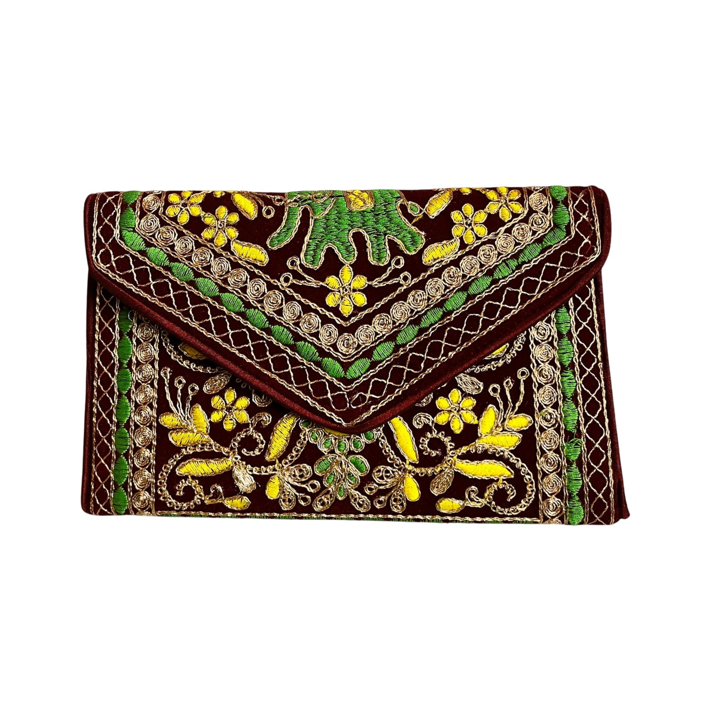 SUTLIYAN Ahmedabadi Handmade Double-Sided Aari-Zari Embroidery Brown Small Clutch (6*8 Inch)