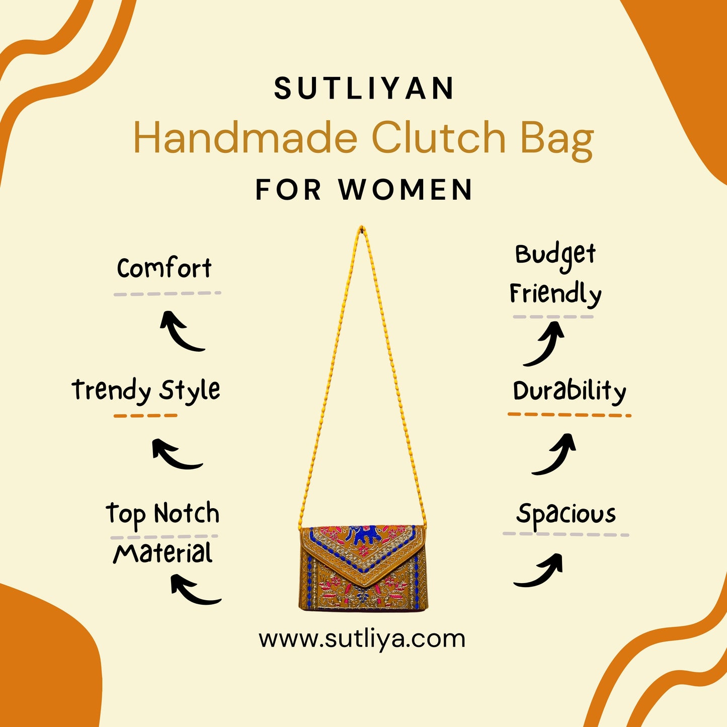 SUTLIYAN Ahmedabadi Handmade Double-Sided Aari-Zari Embroidery Brown Small Clutch (6*8 Inch)